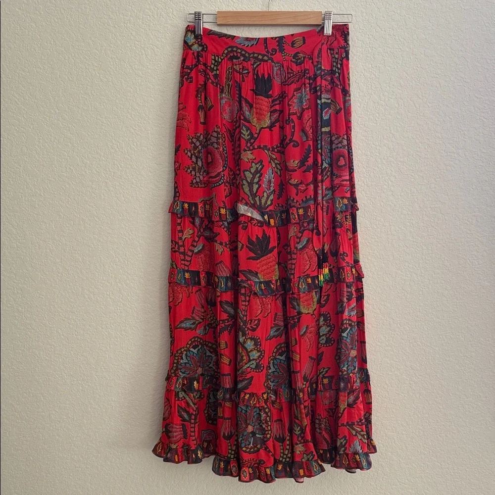 NWT!!! FARM Rio Floral Red Maxi Tiered Skirt Size M - Picture 2 of 13